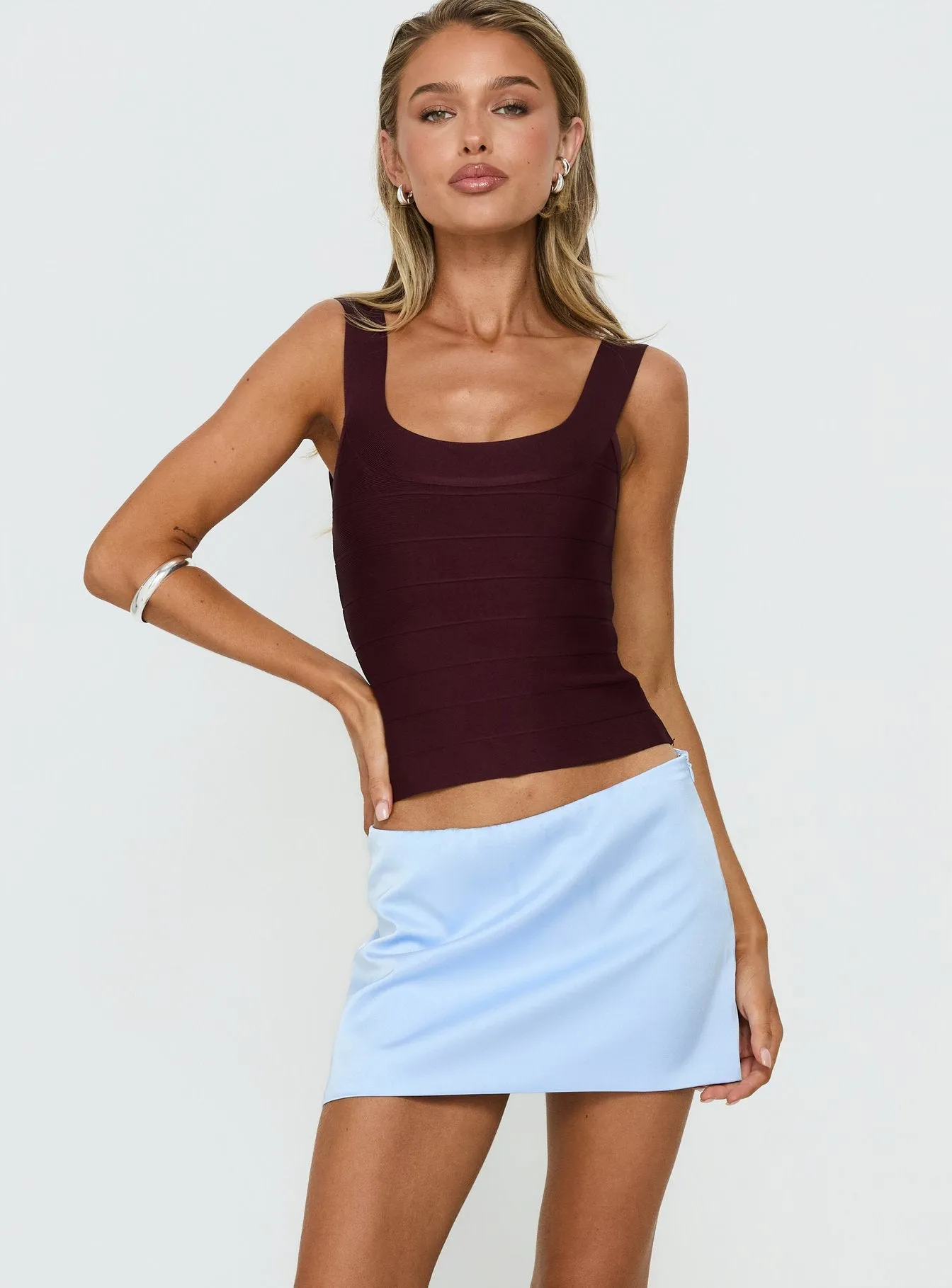 Nadya Satin Tailored Mini Skirt Ice Blue sold by Princess Polly product image thumbnail 2