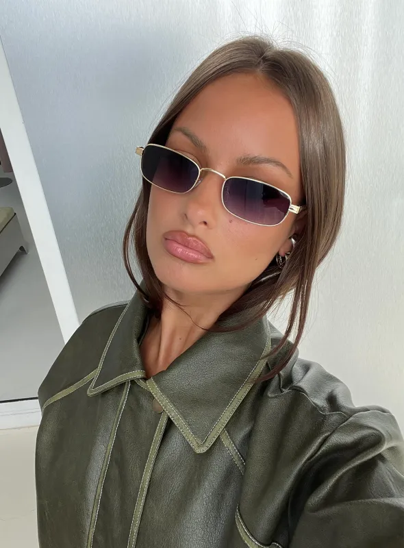 Soft Launch Rectangular Sunglasses Gold / Grey made by Princess Polly