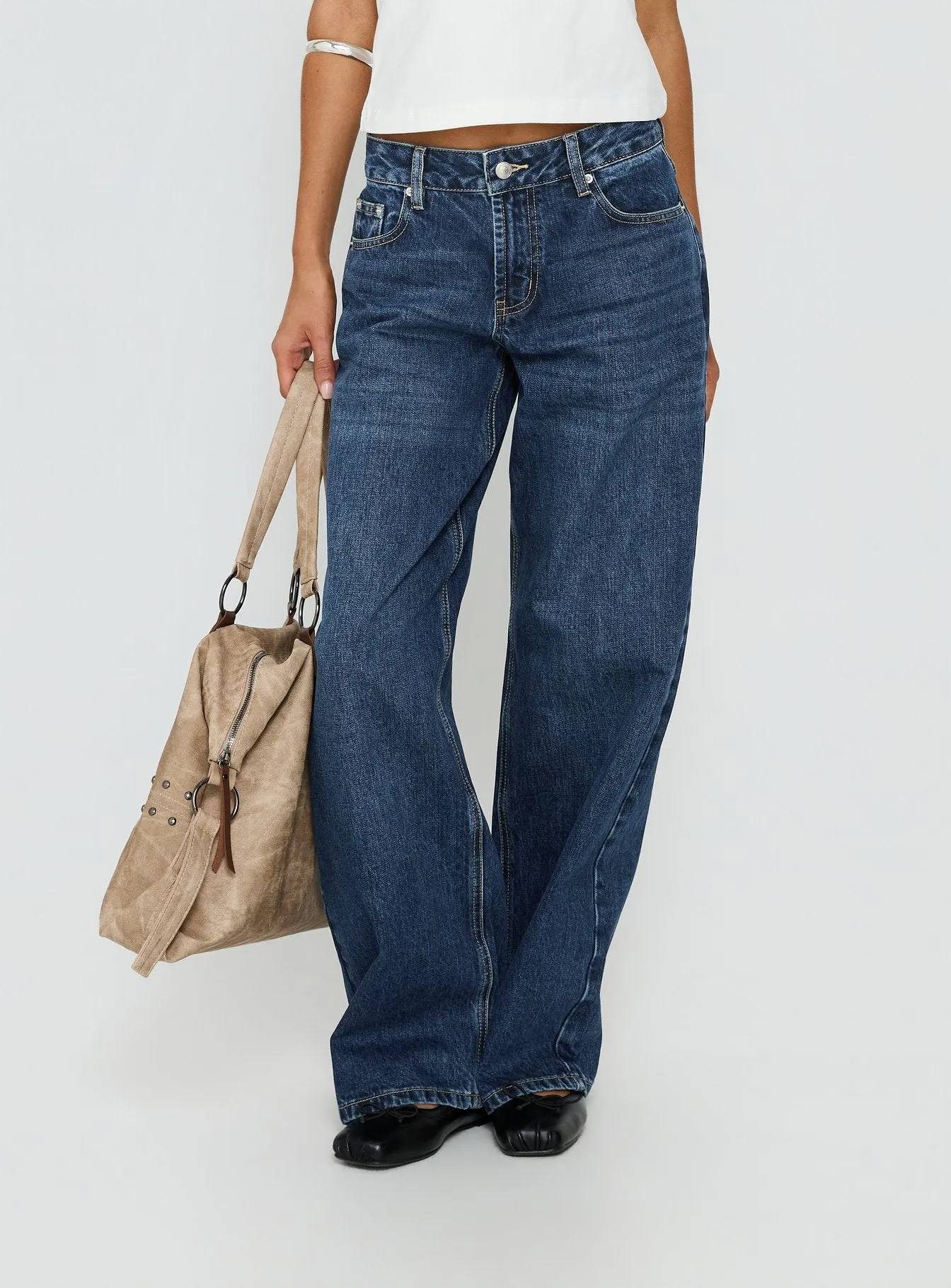 Serenitia Mid Rise Straight Leg Relaxed Jeans Dark Blue Wash sold by Princess Polly product image thumbnail 2