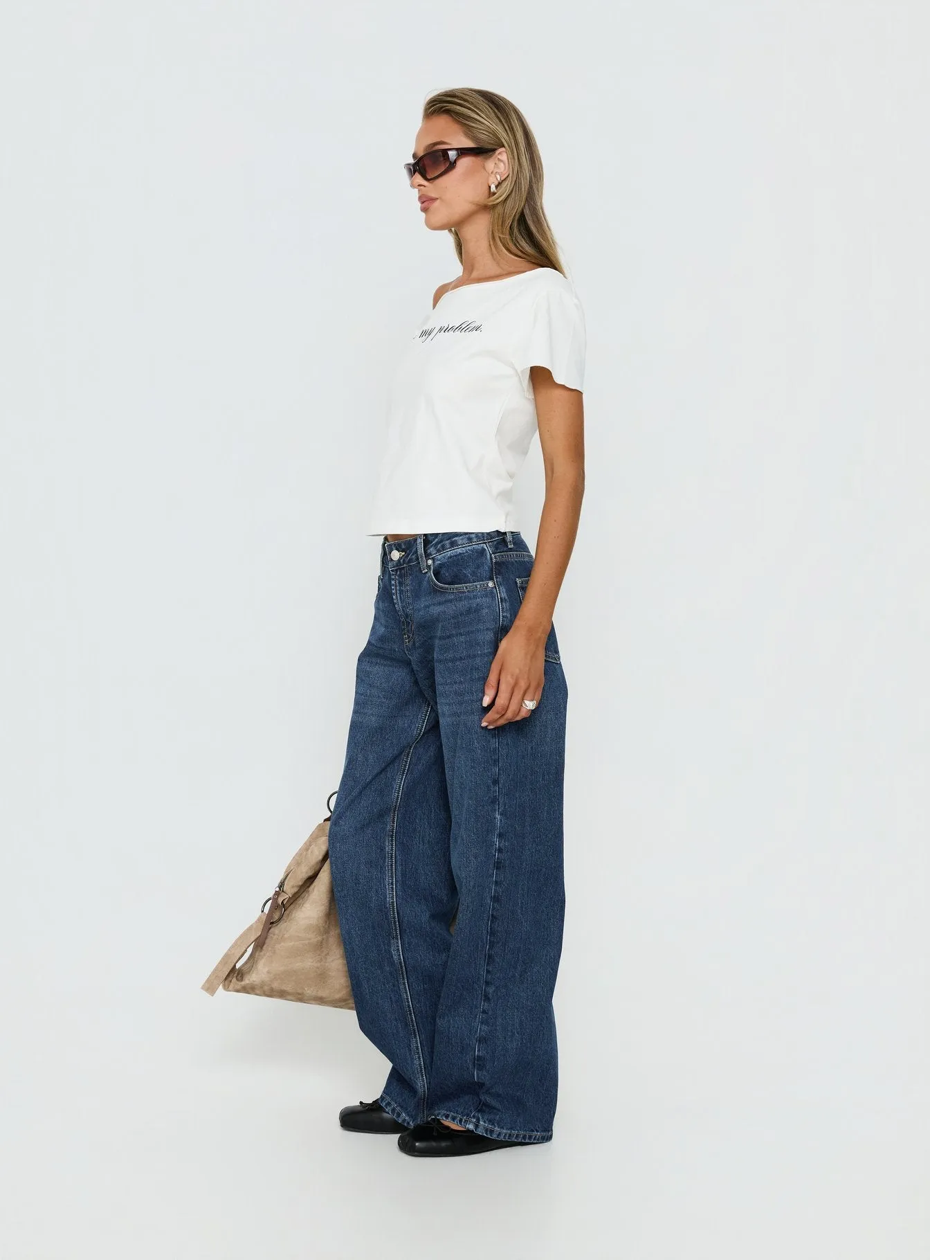 Serenitia Mid Rise Straight Leg Relaxed Jeans Dark Blue Wash sold by Princess Polly product image thumbnail 4