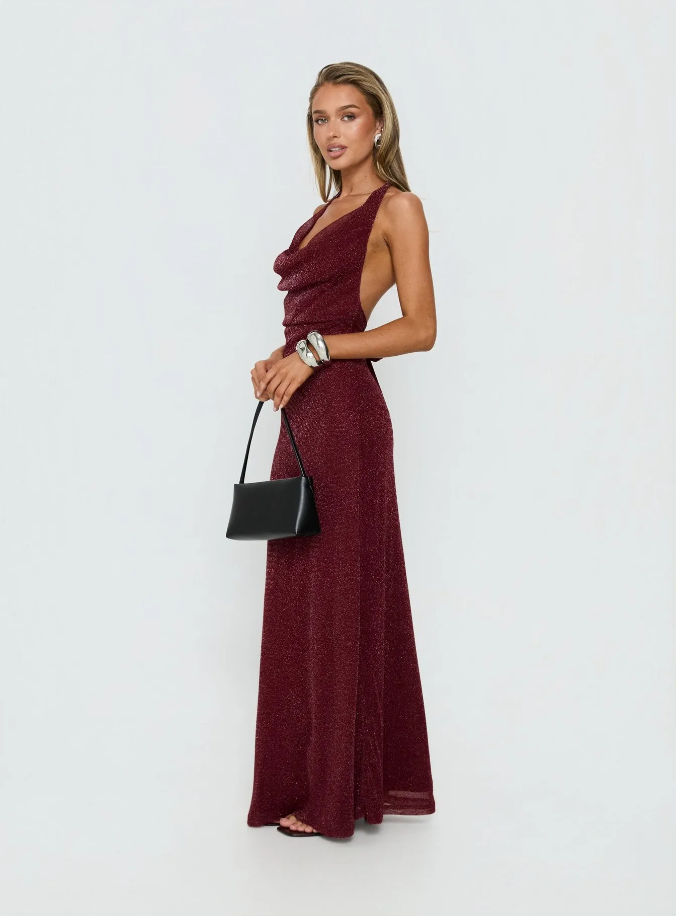 Wild Bunch Cowl Neck Backless Maxi Dress Burgundy sold by Princess Polly product image thumbnail 3