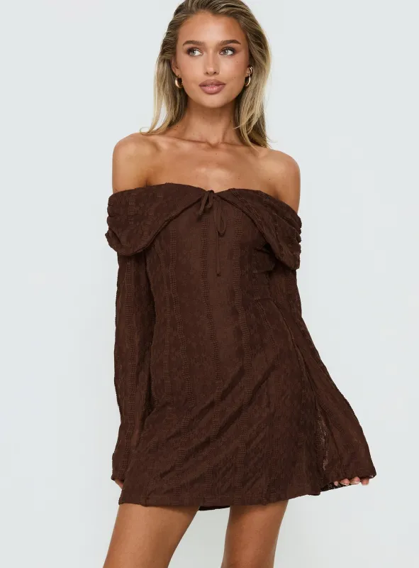 Colettie Long Sleeve Mini Dress Chocolate made by Princess Polly