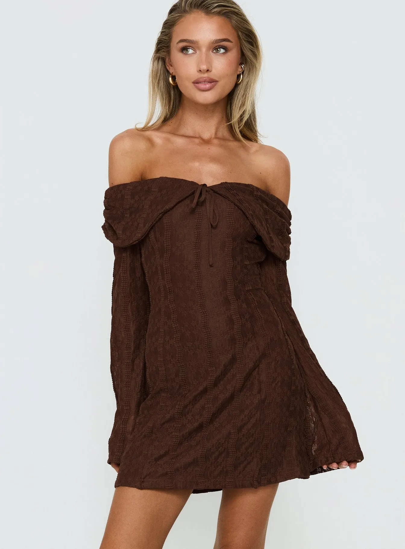 Colettie Long Sleeve Mini Dress Chocolate sold by Princess Polly