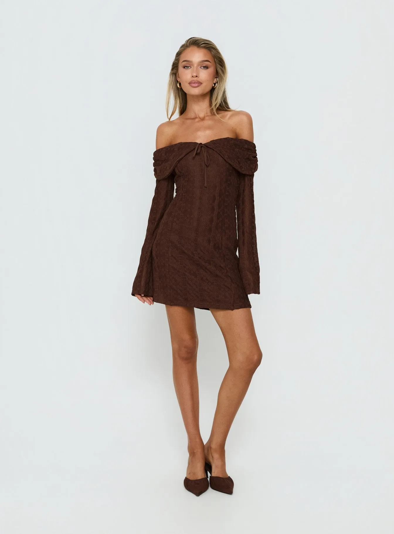 Colettie Long Sleeve Mini Dress Chocolate sold by Princess Polly product image thumbnail 2
