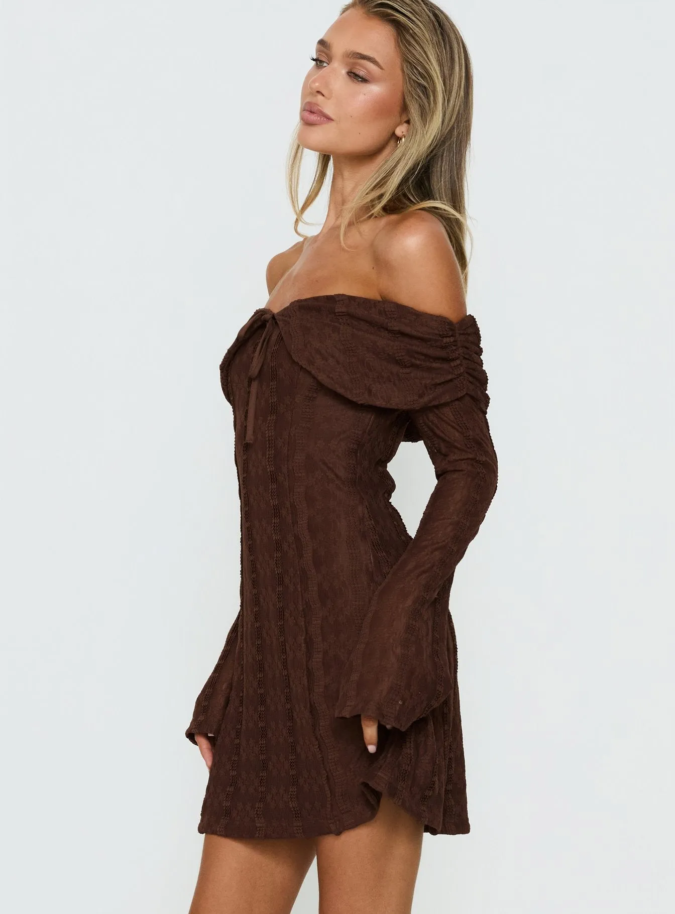 Colettie Long Sleeve Mini Dress Chocolate sold by Princess Polly product image thumbnail 3