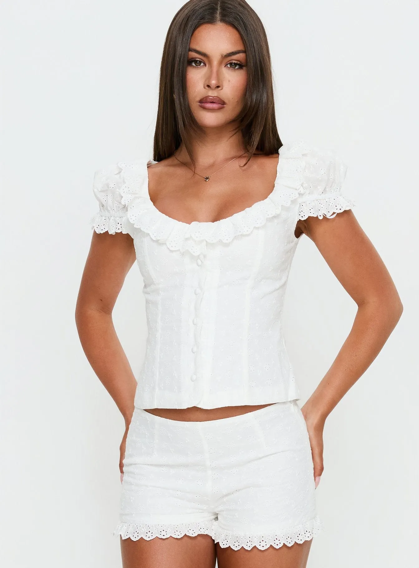 Caily Frill Short Sleeve Top White sold by Princess Polly product image thumbnail 2