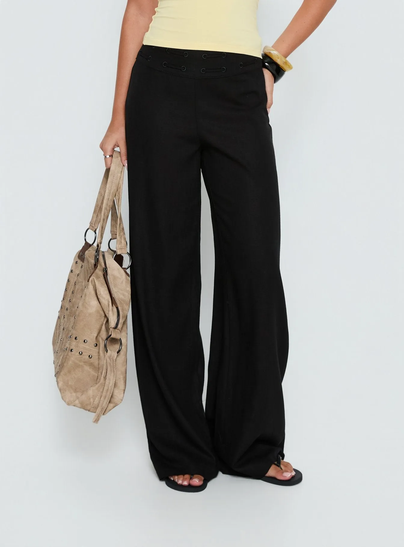 Peroma Linen Straight Leg Pants Black sold by Princess Polly product image thumbnail 2
