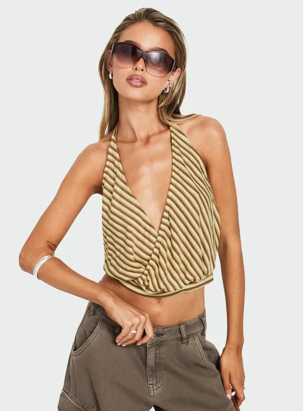 Priella Plunge Halter Top Yellow Stripe made by Princess Polly