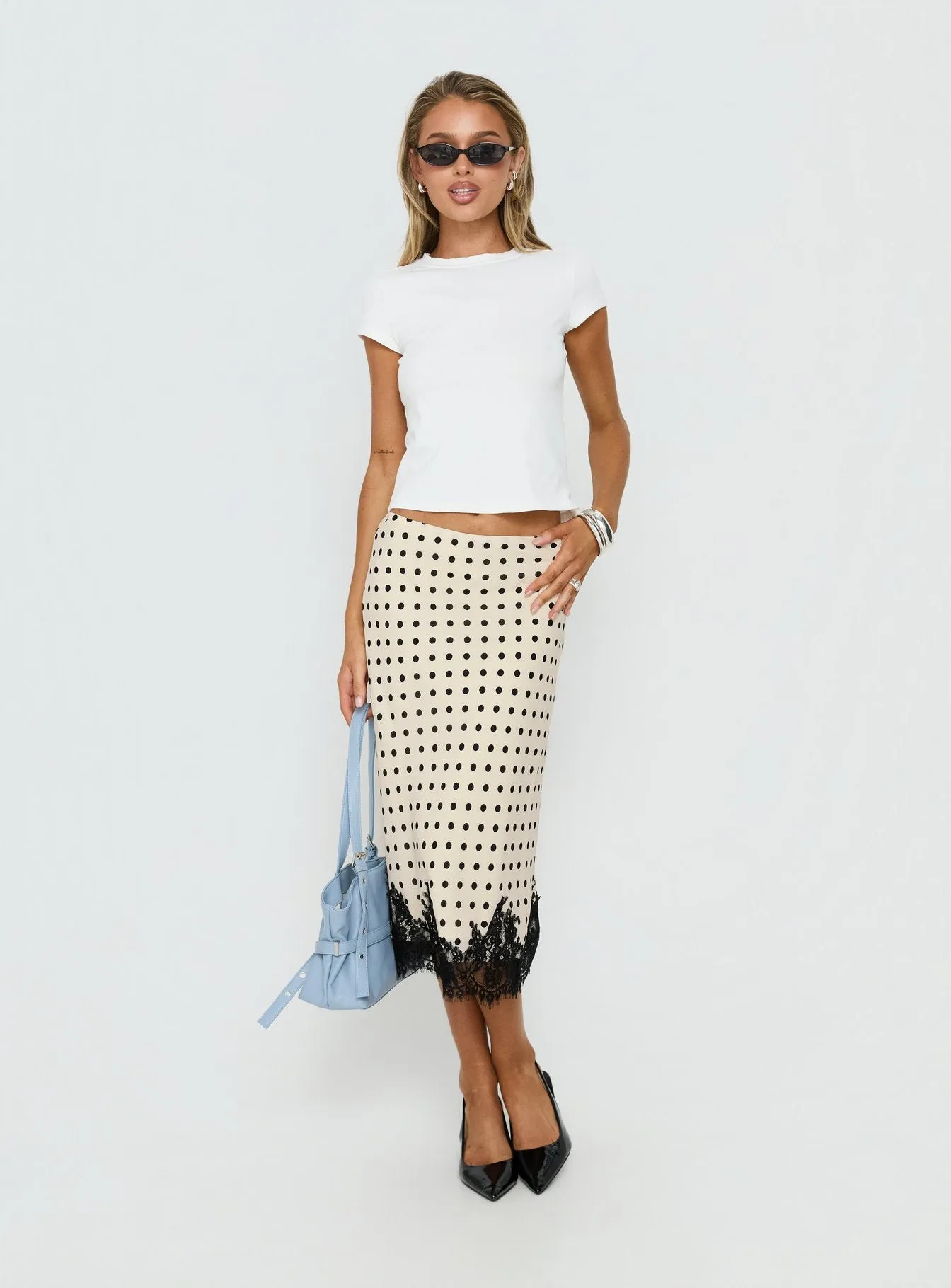 Downtown Scene Lace Trim Maxi Skirt Cream Polka sold by Princess Polly product image thumbnail 3