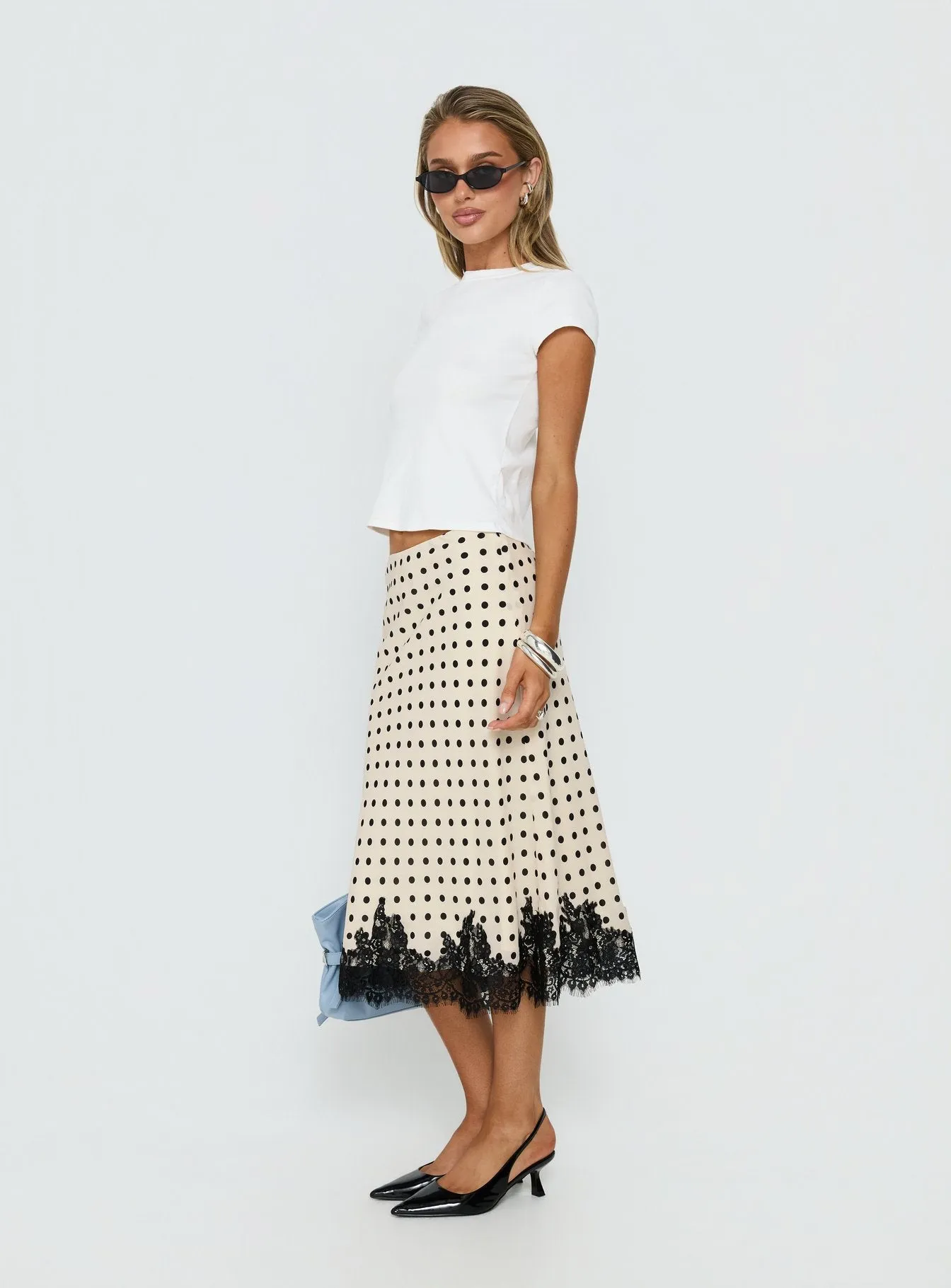 Downtown Scene Lace Trim Maxi Skirt Cream Polka sold by Princess Polly product image thumbnail 4