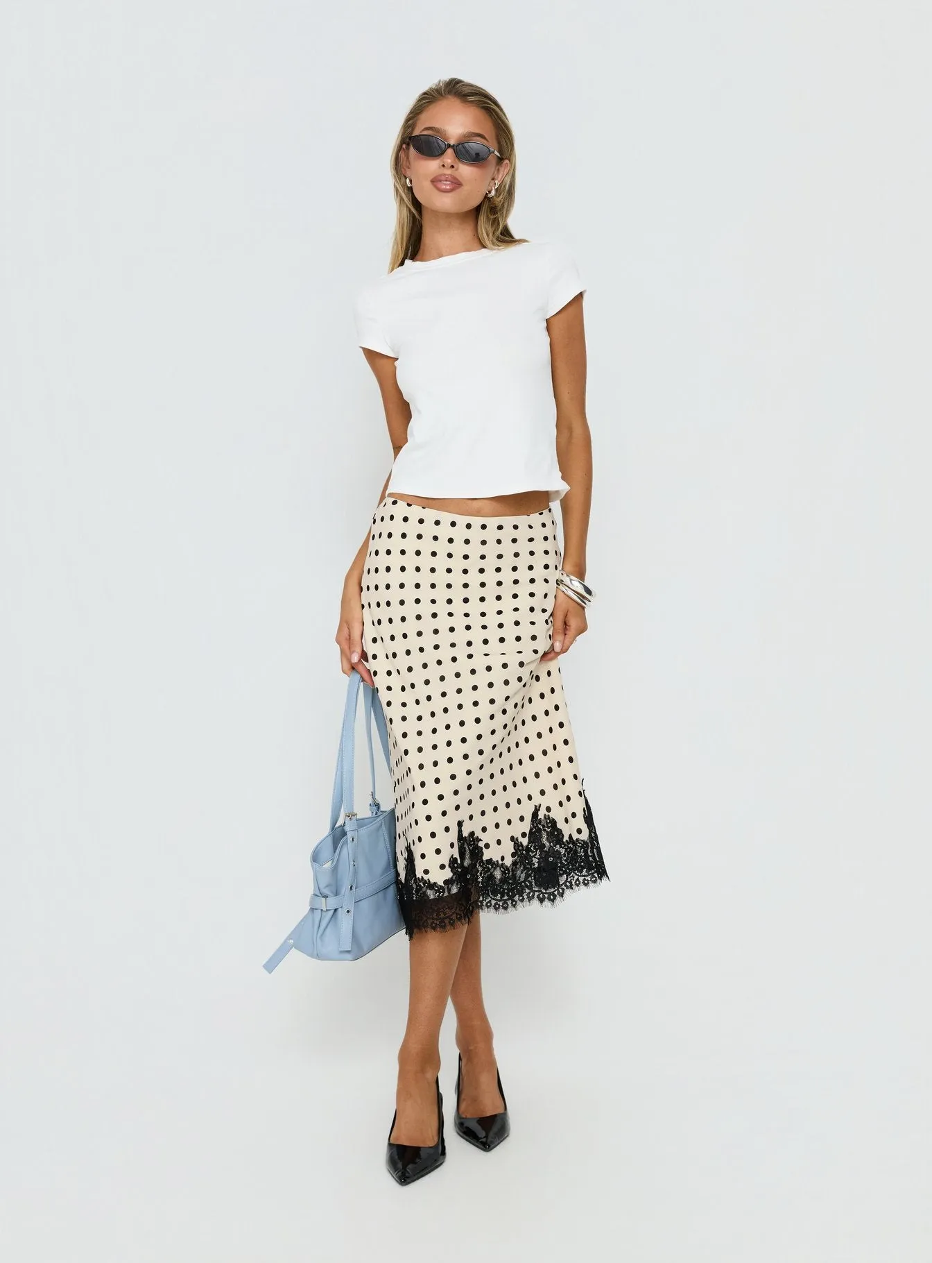 Downtown Scene Lace Trim Maxi Skirt Cream Polka sold by Princess Polly product image thumbnail 2