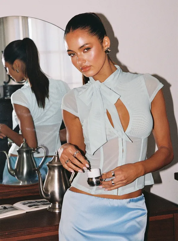 Anistasia Mesh Keyhole Corset Top Icy Blue made by Princess Polly