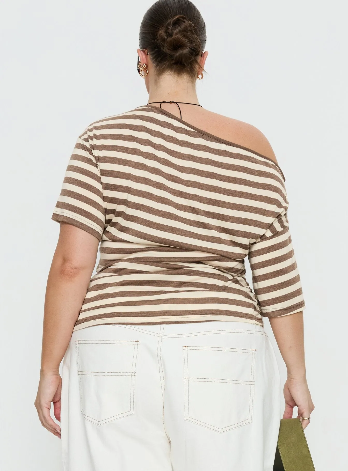 Emlynn Off Shoulder Top Brown Stripe Curve sold by Princess Polly product image thumbnail 5