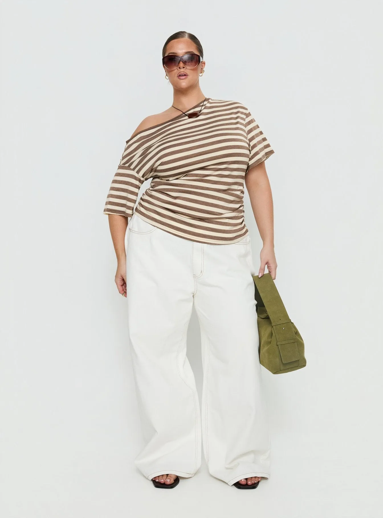 Emlynn Off Shoulder Top Brown Stripe Curve sold by Princess Polly product image thumbnail 3