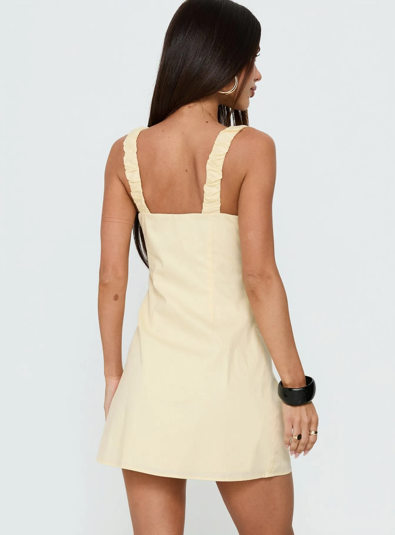 With You Everywhere Ruched Mini Dress Yellow sold by Princess Polly product image thumbnail 4