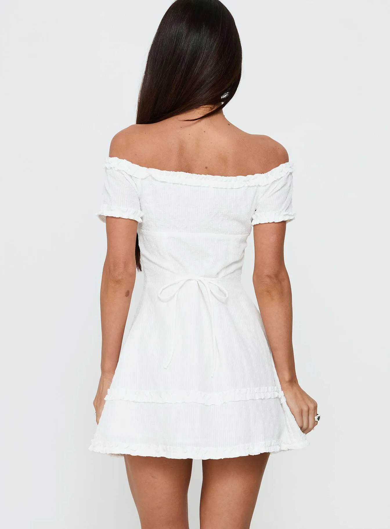 Zoela Off Shoulder Ruffle Mini Dress White sold by Princess Polly product image thumbnail 5
