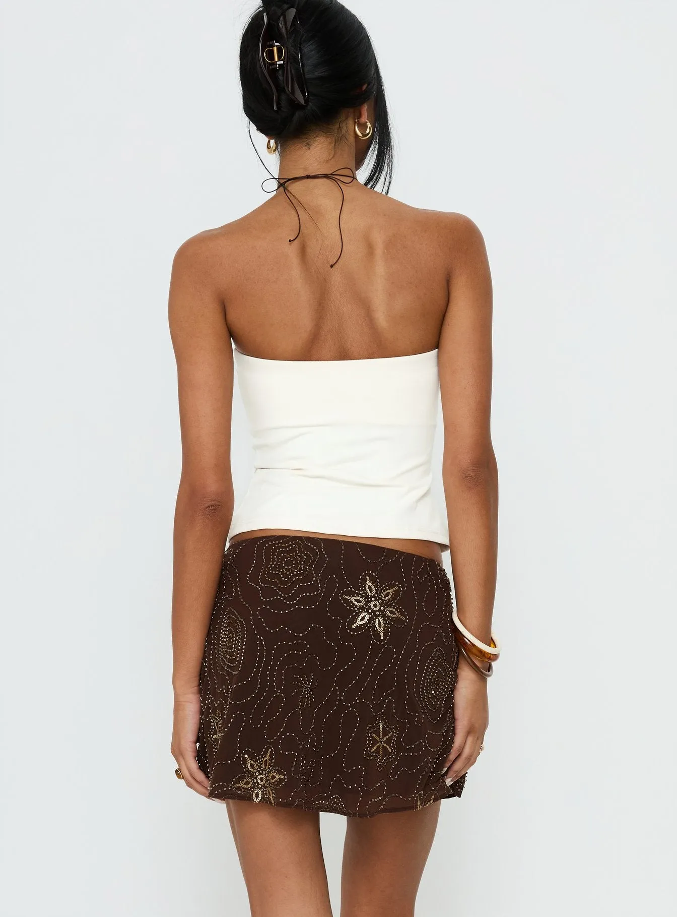 Nanci Beaded Mini Skirt Brown sold by Princess Polly product image thumbnail 5