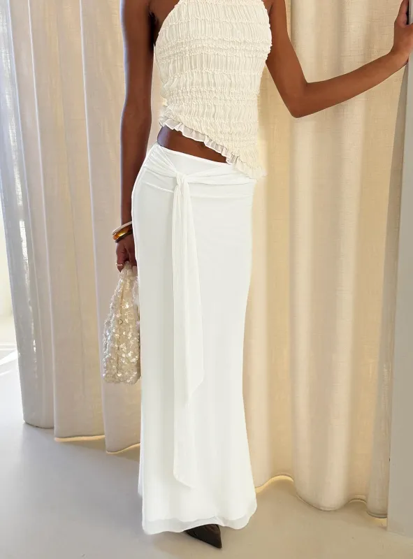 Caviar Tie Maxi Skirt White made by Princess Polly