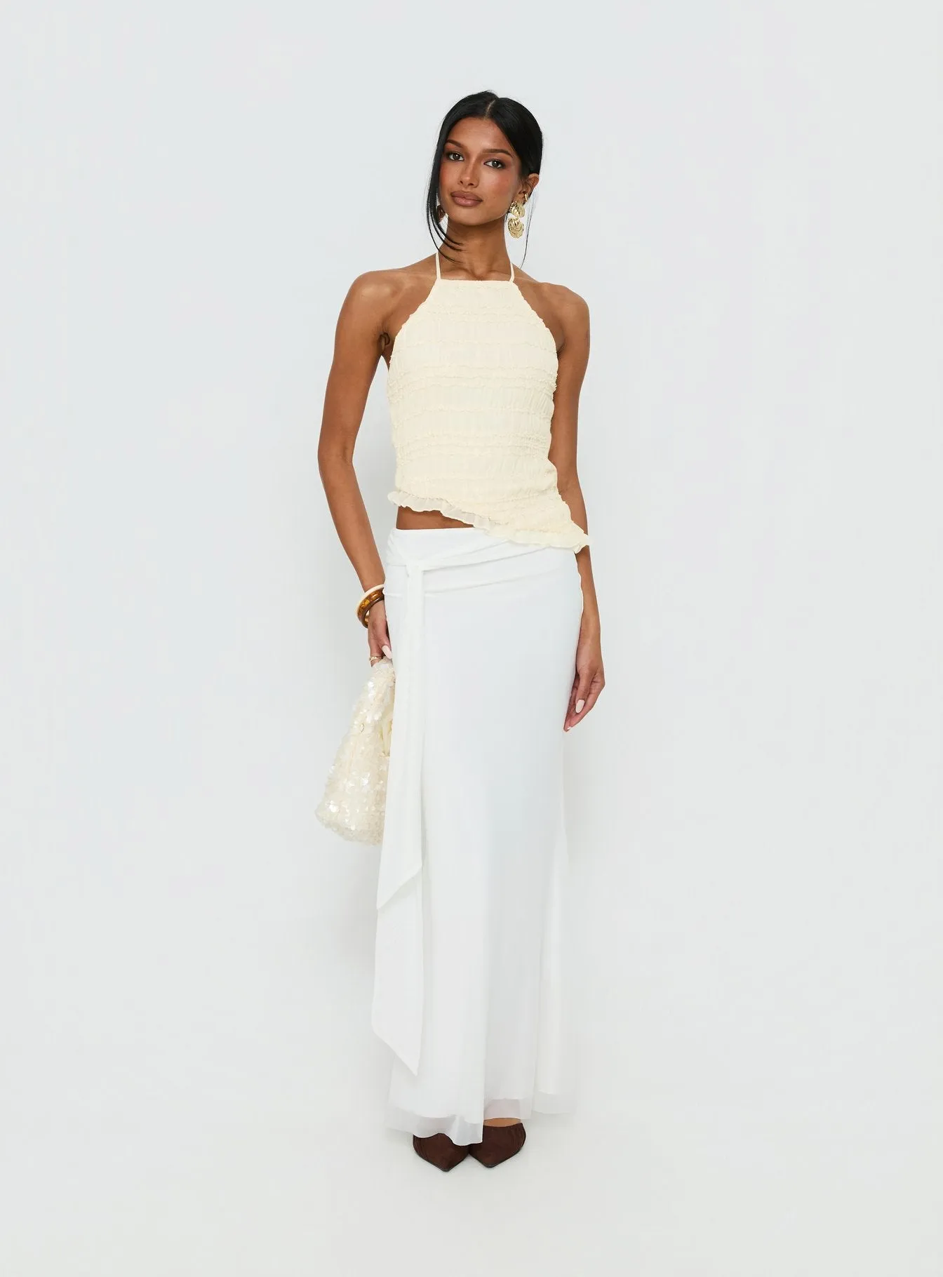 Stairway To Heaven Shirred Asymmetrical Halter Top Cream sold by Princess Polly product image thumbnail 3