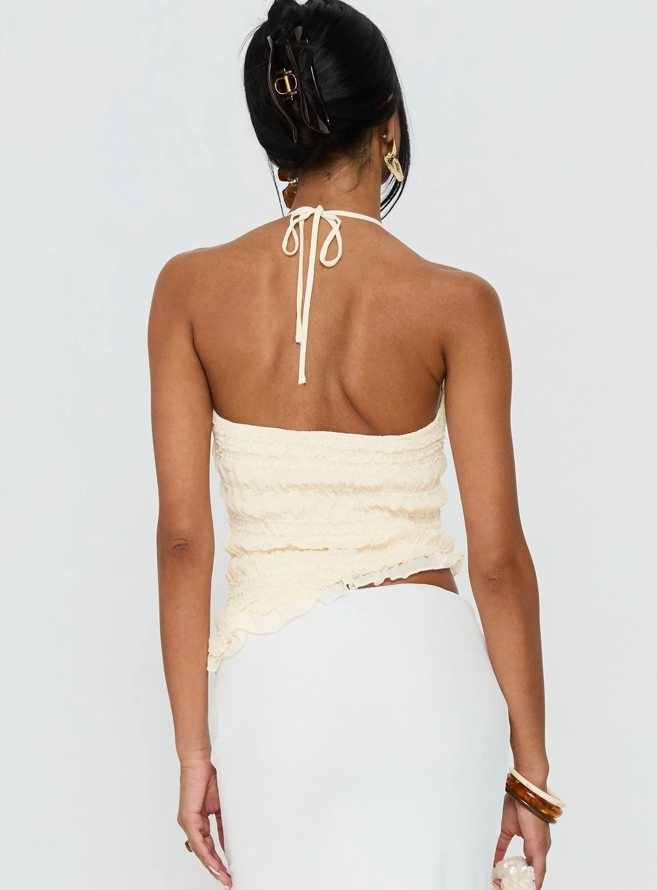 Stairway To Heaven Shirred Asymmetrical Halter Top Cream sold by Princess Polly product image thumbnail 5