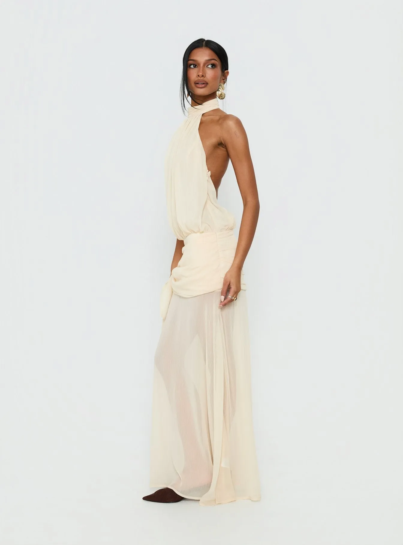 Faythe High Neck Maxi Dress Butter sold by Princess Polly product image thumbnail 4