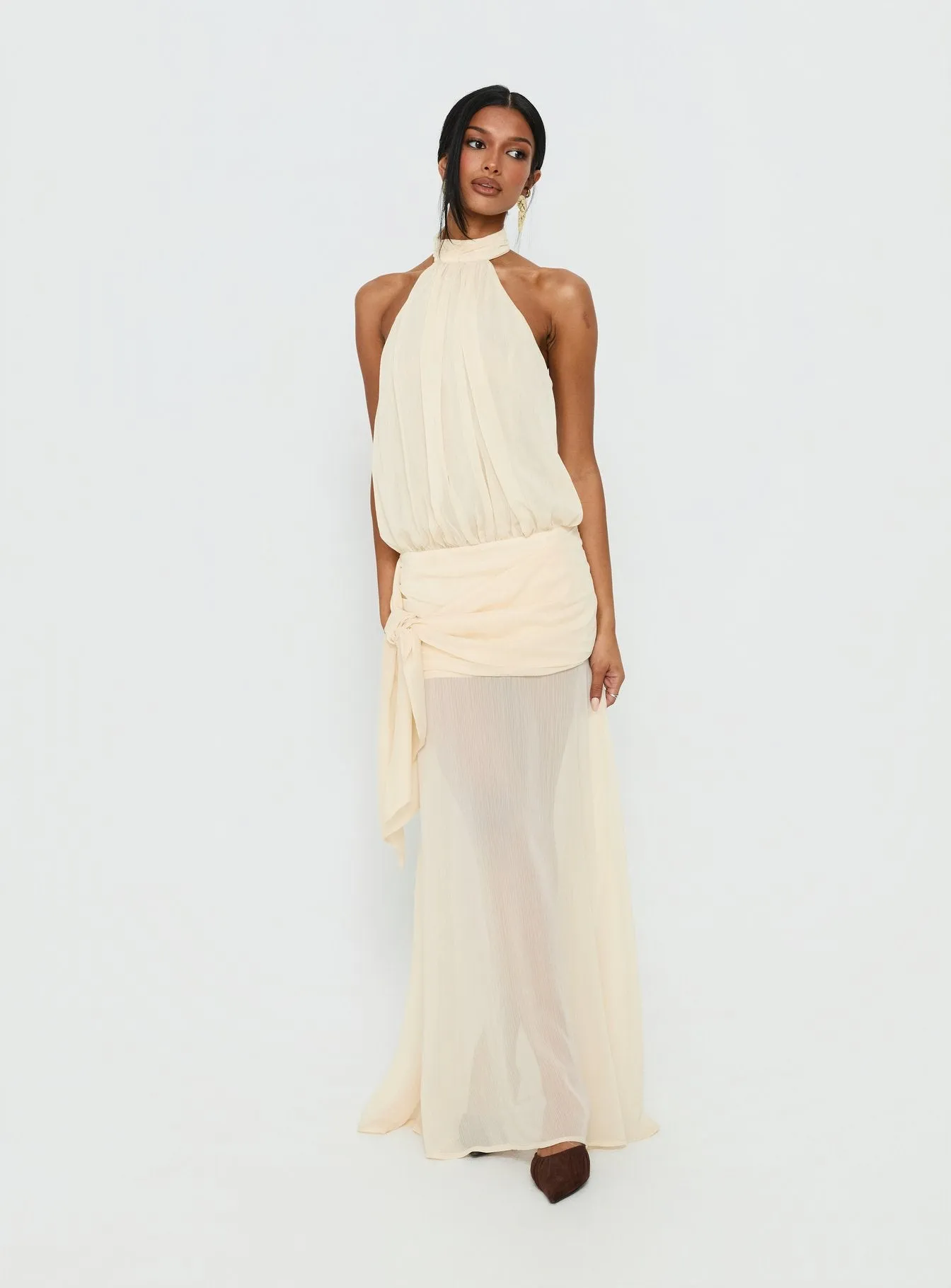 Faythe High Neck Maxi Dress Butter sold by Princess Polly product image thumbnail 3