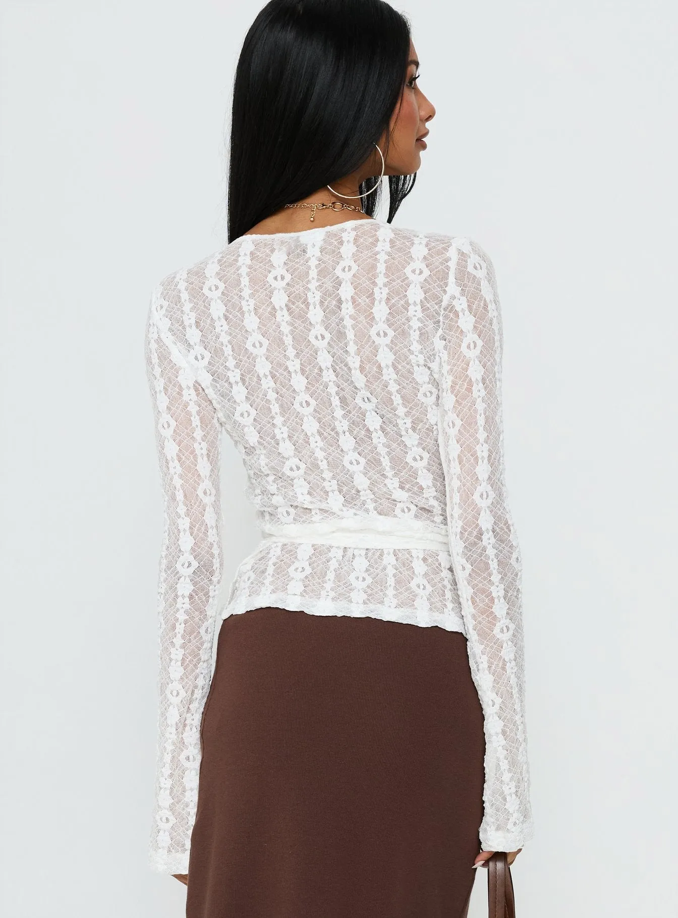 Melara Lace Long Sleeve Wrap Top White sold by Princess Polly product image thumbnail 5