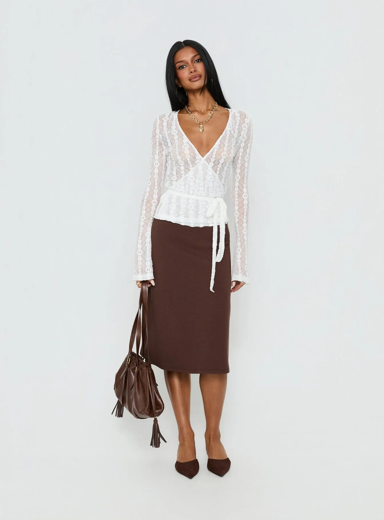 Melara Lace Long Sleeve Wrap Top White sold by Princess Polly product image thumbnail 3