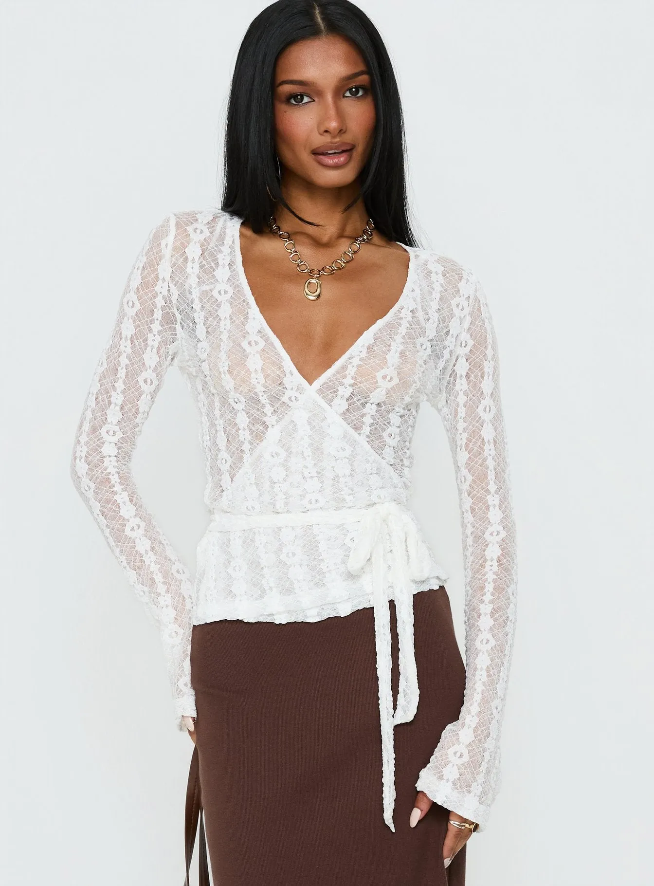 Melara Lace Long Sleeve Wrap Top White sold by Princess Polly product image thumbnail 2