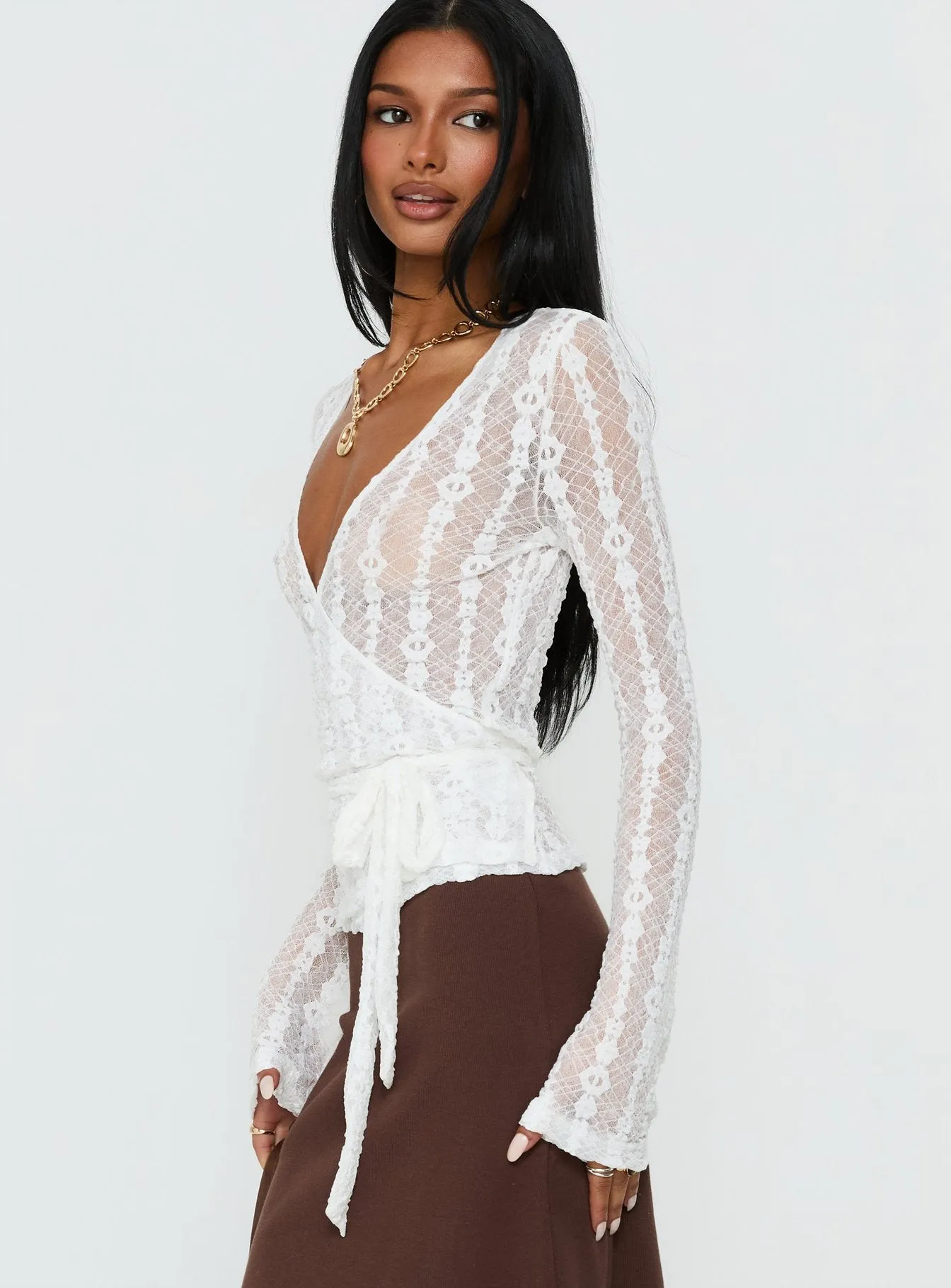 Melara Lace Long Sleeve Wrap Top White sold by Princess Polly product image thumbnail 4
