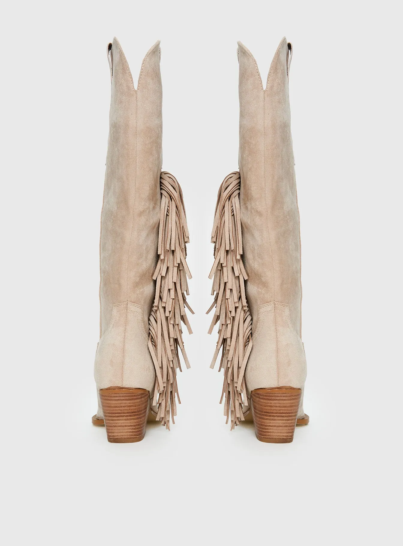 Billini Ardie Faux Suede Tassel Cowboy Boots Light Beige sold by Princess Polly product image thumbnail 4