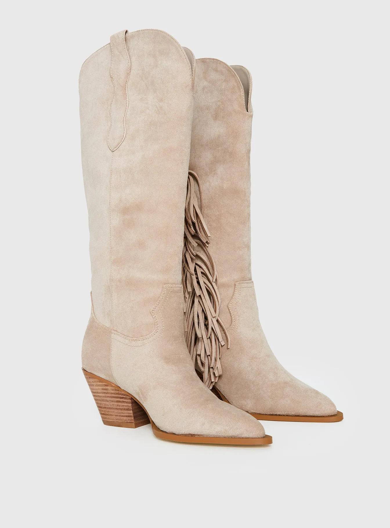 Billini Ardie Faux Suede Tassel Cowboy Boots Light Beige sold by Princess Polly product image thumbnail 2