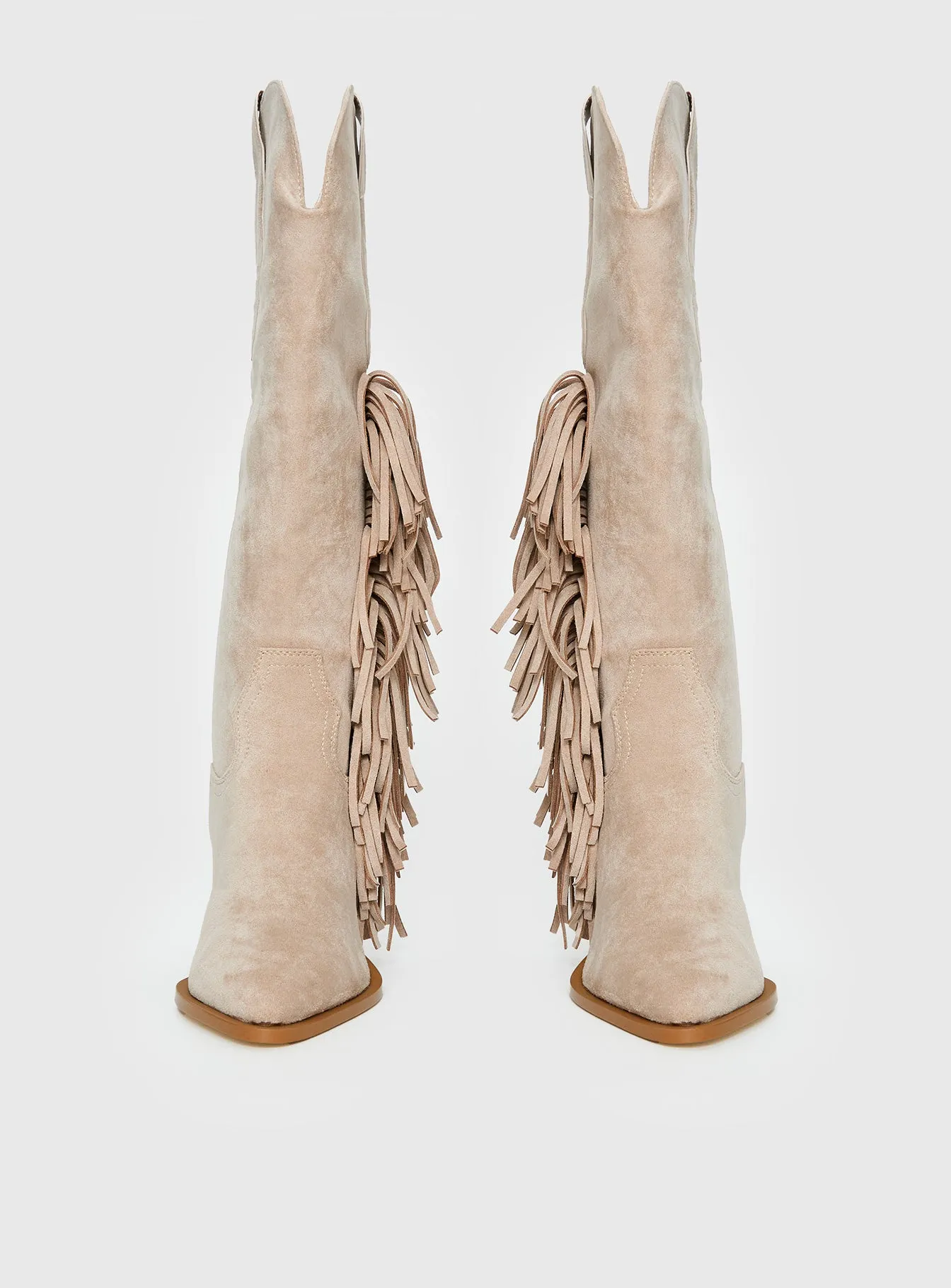 Billini Ardie Faux Suede Tassel Cowboy Boots Light Beige sold by Princess Polly product image thumbnail 3