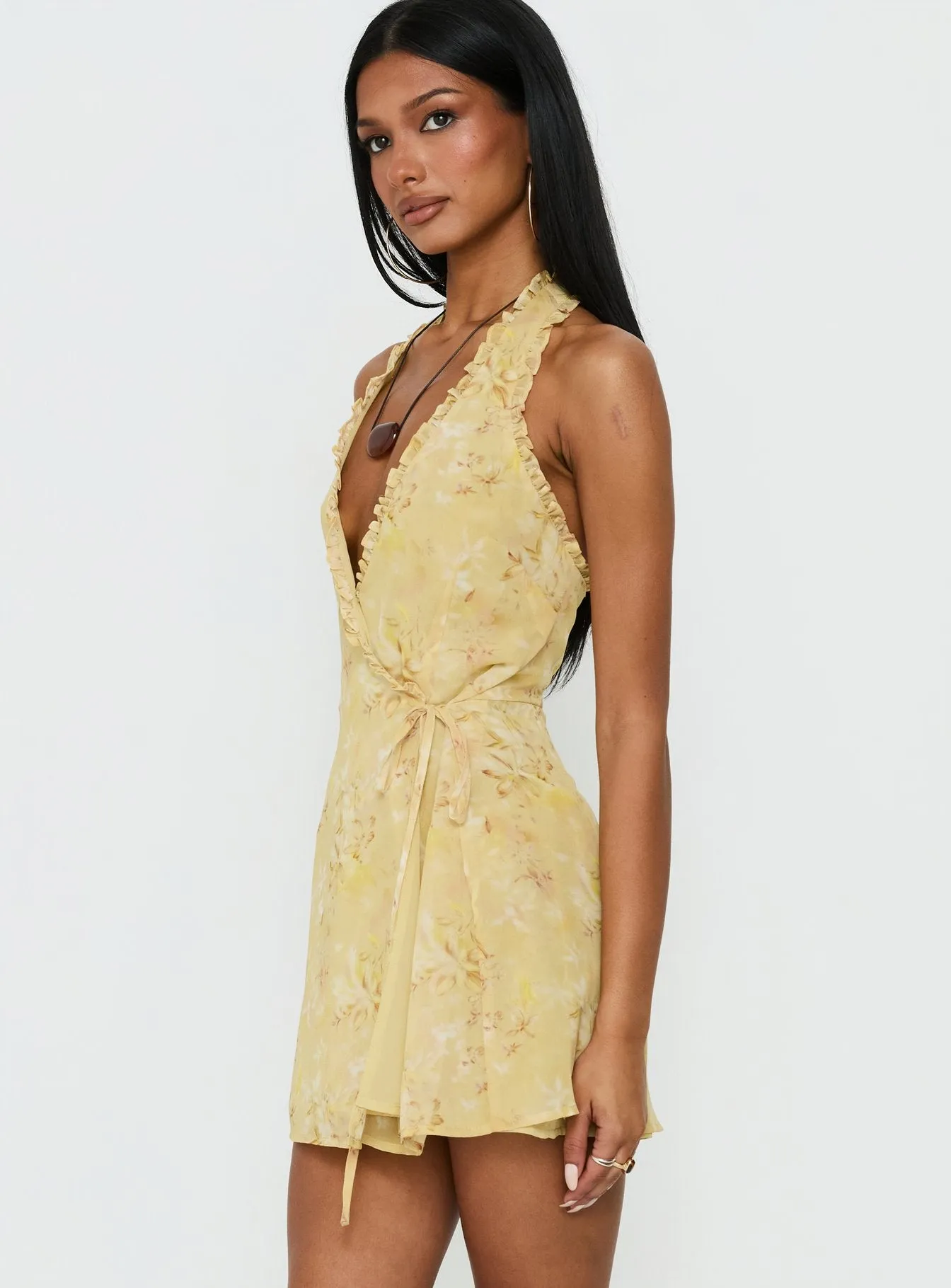 Taija Wrap Mini Dress Yellow Floral sold by Princess Polly product image thumbnail 4