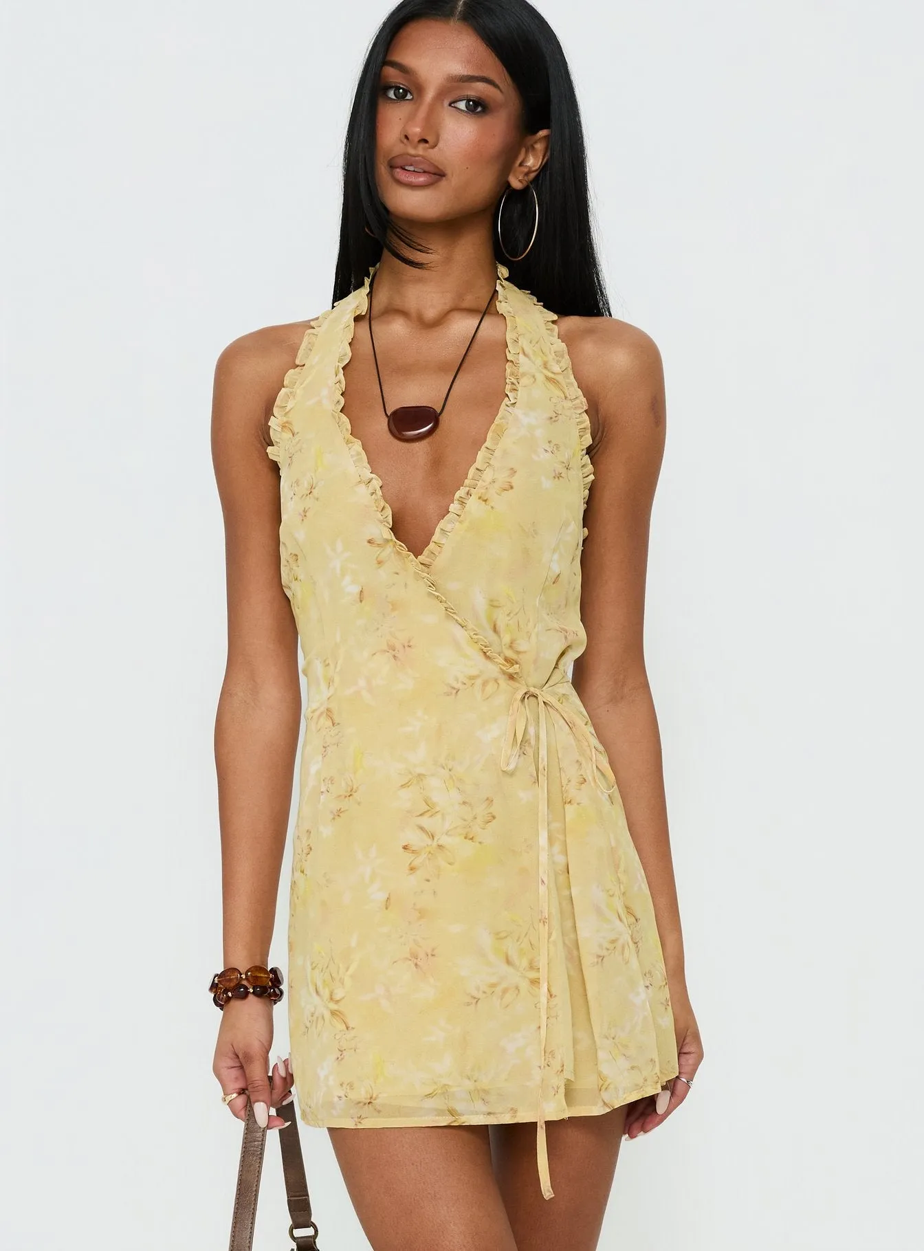 Taija Wrap Mini Dress Yellow Floral sold by Princess Polly product image thumbnail 2