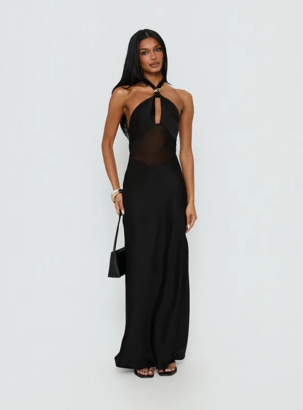 Rosario Halter Sheer Maxi Dress Black made by Princess Polly