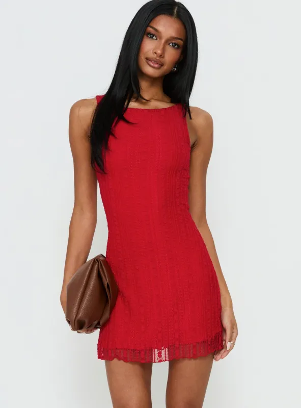 Miamora Lace Mini Dress Red made by Princess Polly