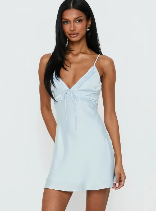 Iseabal V Neck Mini Dress Ice Blue made by Princess Polly