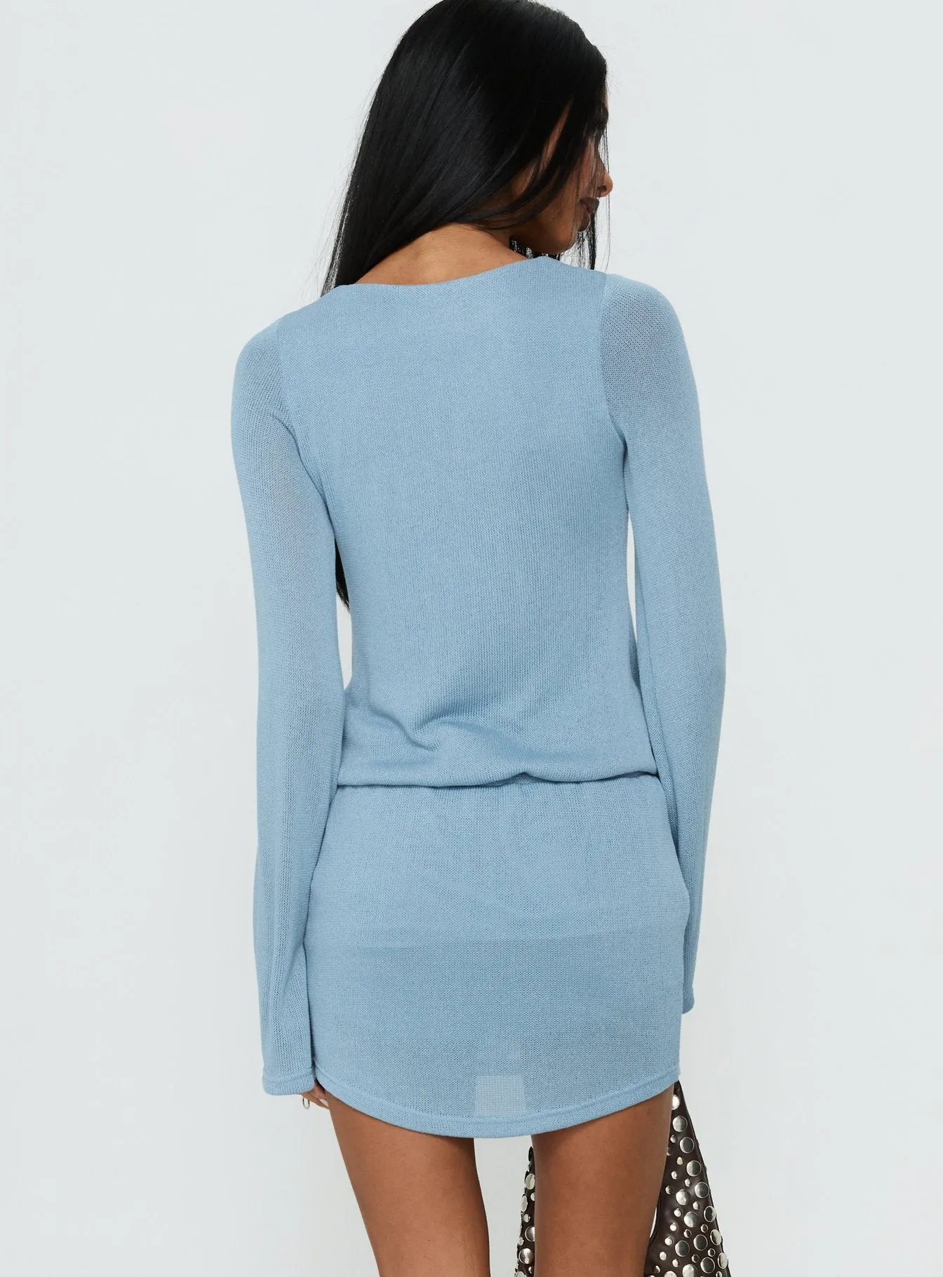 Charming Long Sleeve Mini Dress Dusty Blue sold by Princess Polly product image thumbnail 4
