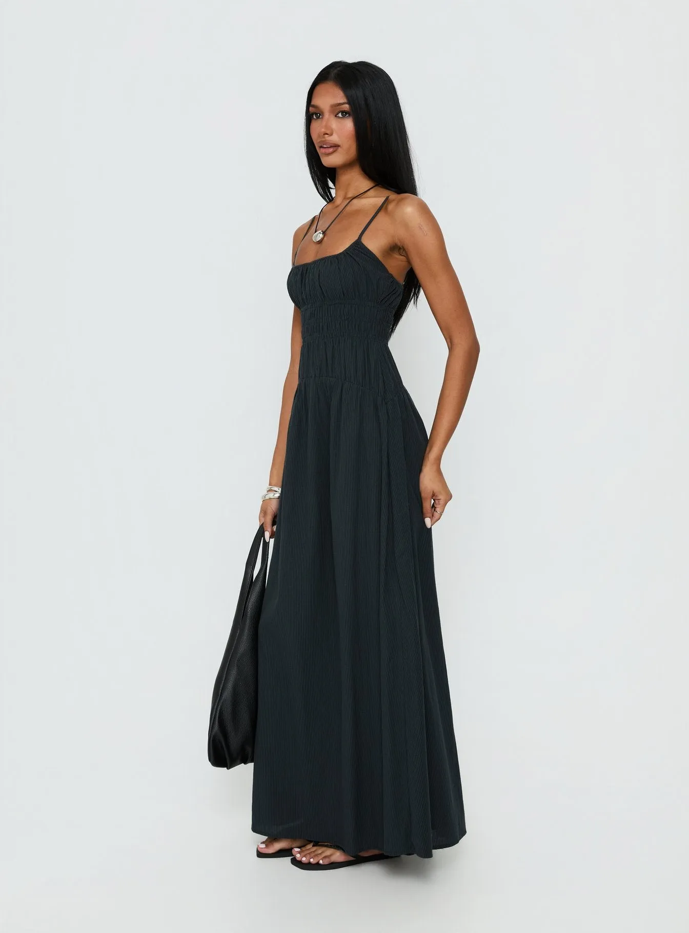 Magnolie Shirred Maxi Dress Charcoal sold by Princess Polly product image thumbnail 3