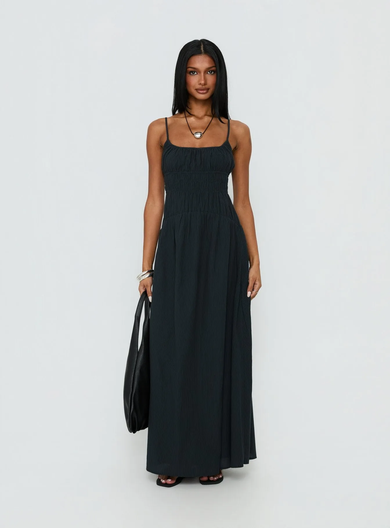 Magnolie Shirred Maxi Dress Charcoal sold by Princess Polly product image thumbnail 2