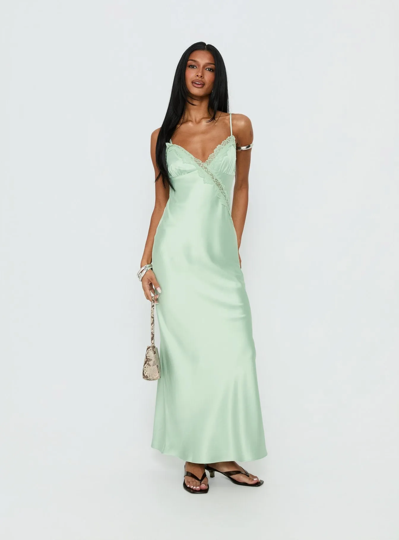 Madelene Lace V Neck Maxi Dress Jelly Mint sold by Princess Polly