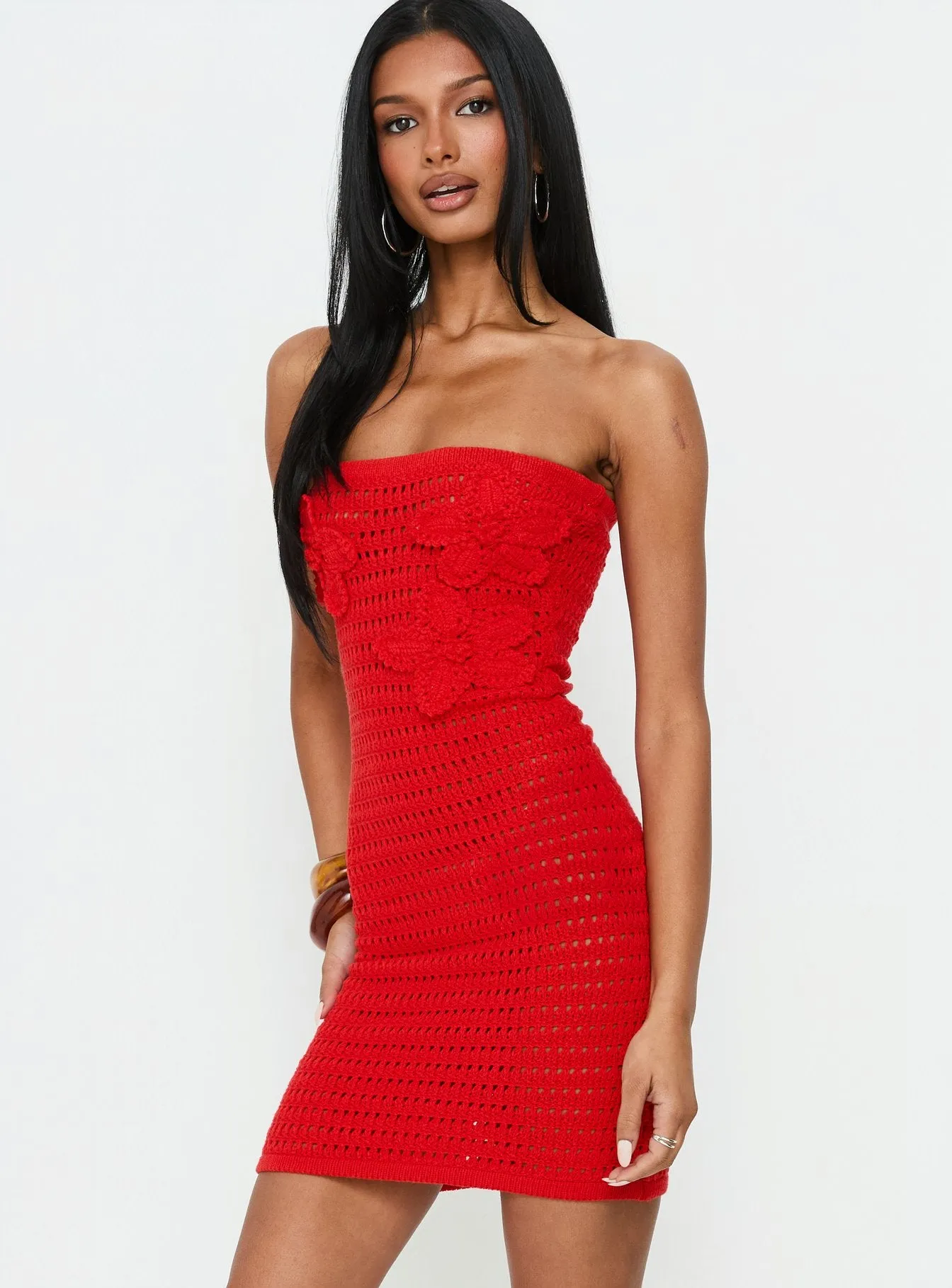 Olazia Strapless Knit Mini Dress Red sold by Princess Polly product image thumbnail 3