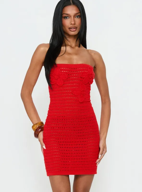 Olazia Strapless Knit Mini Dress Red made by Princess Polly