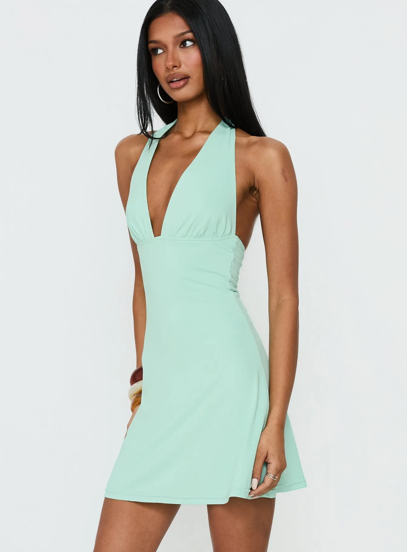 Tinisie Halter Mini Dress Aqua sold by Princess Polly product image thumbnail 3