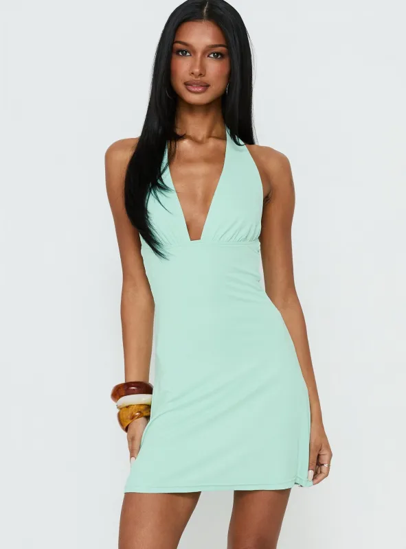 Tinisie Halter Mini Dress Aqua made by Princess Polly
