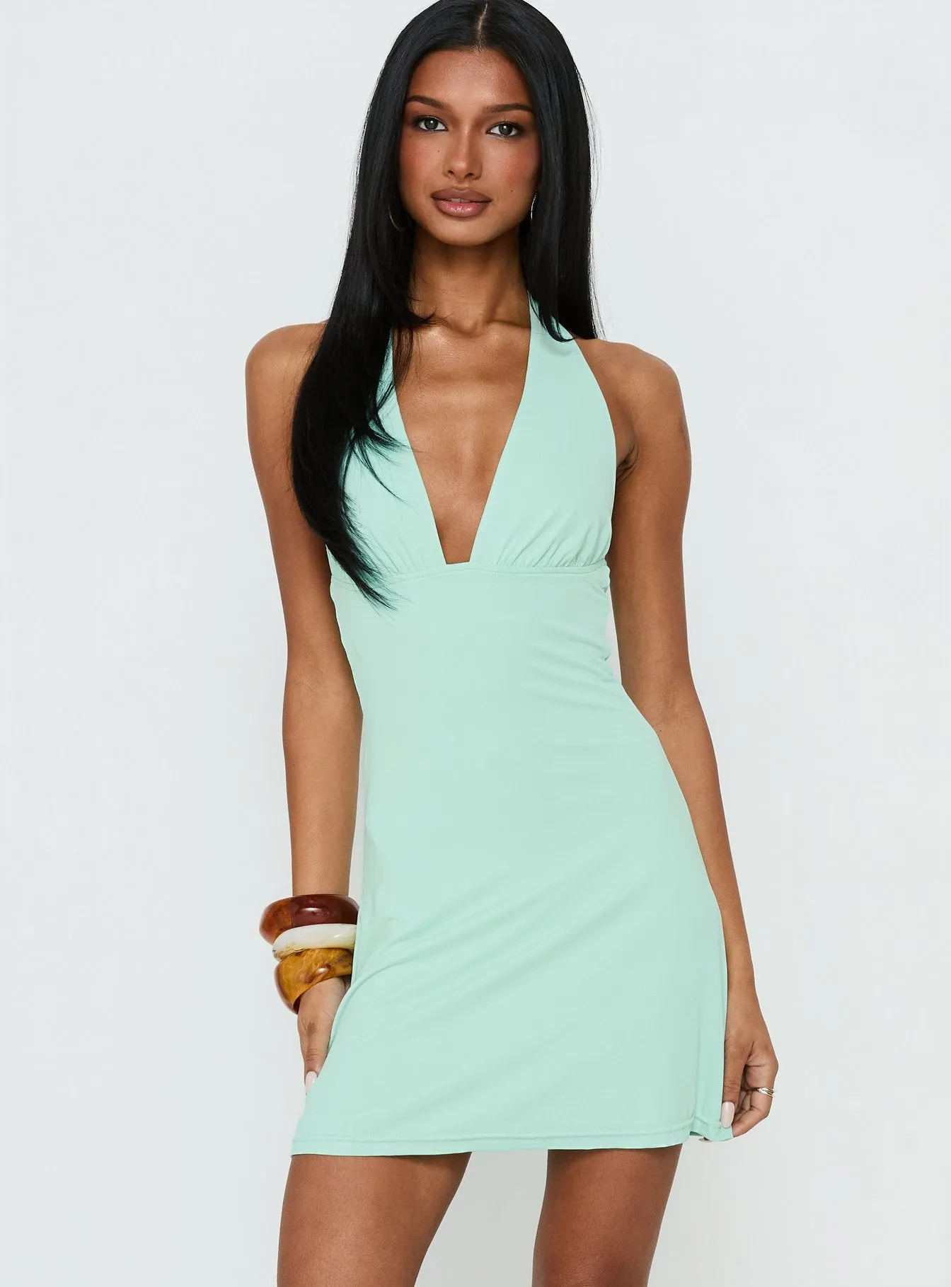 Tinisie Halter Mini Dress Aqua sold by Princess Polly