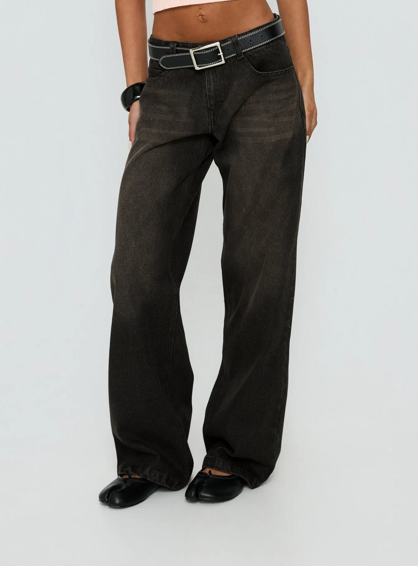 Korinne Low Rise Baggy Jeans Washed Charcoal sold by Princess Polly