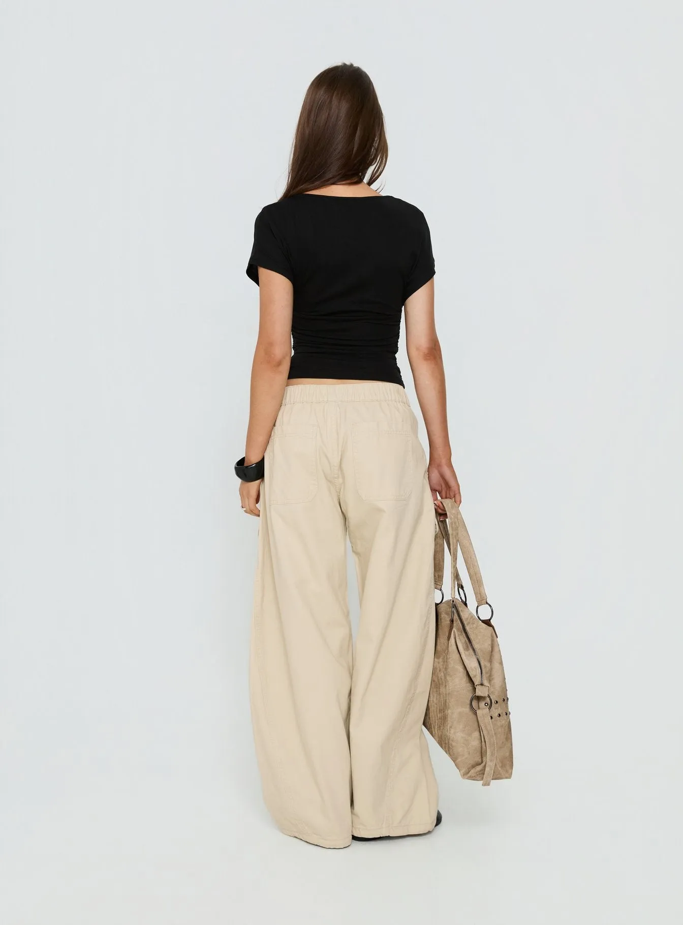 Selective Memory Low Rise Wide Leg Cargo Pants Cream sold by Princess Polly product image thumbnail 5