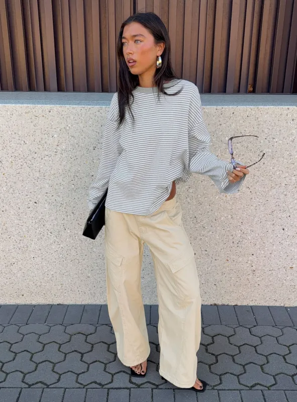 Selective Memory Low Rise Wide Leg Cargo Pants Cream made by Princess Polly